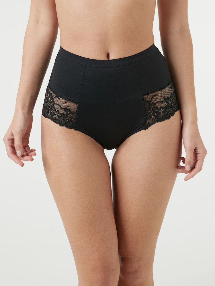 Black / Praline Nude Print Tummy Control Shaping Lace Back Brazilian Knickers 2 Pack - Image 2 of 11