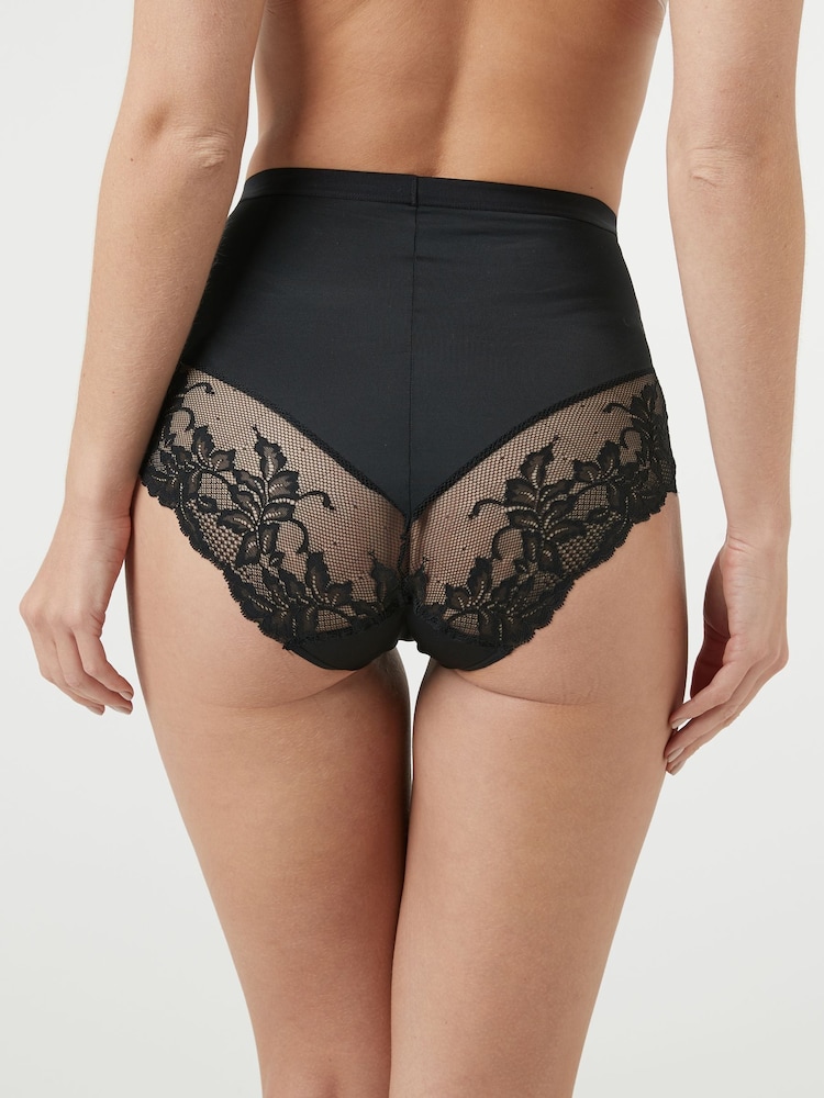 Black / Praline Nude Print Tummy Control Shaping Lace Back Brazilian Knickers 2 Pack - Image 3 of 11