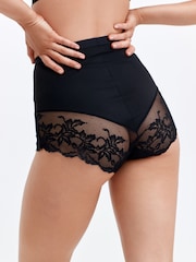 Black / Praline Nude Print Tummy Control Shaping Lace Back Brazilian Knickers 2 Pack - Image 5 of 11