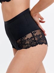 Black / Praline Nude Print Tummy Control Shaping Lace Back Brazilian Knickers 2 Pack - Image 6 of 11