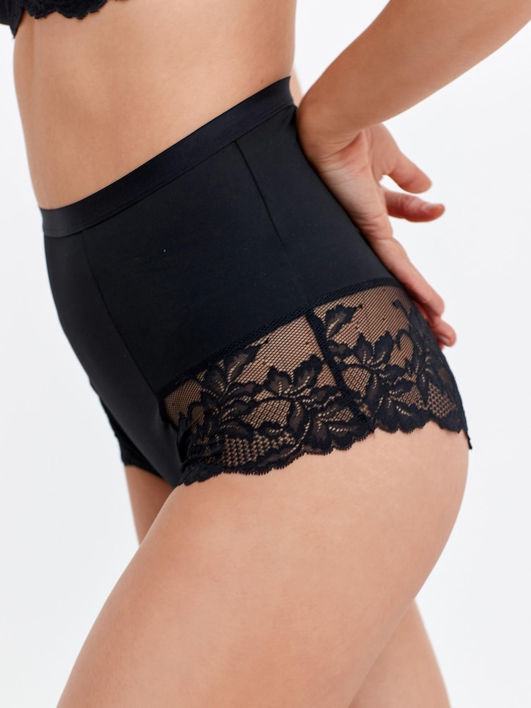 Black / Praline Nude Print Tummy Control Shaping Lace Back Brazilian Knickers 2 Pack - Image 6 of 11