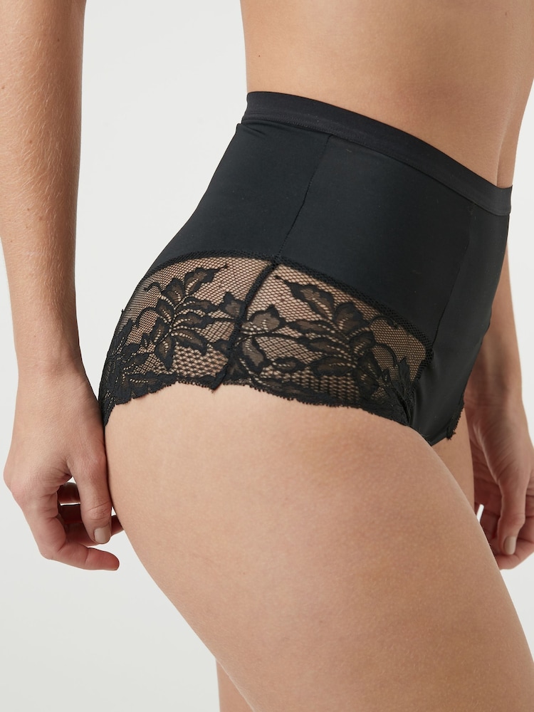 Black / Praline Nude Print Tummy Control Shaping Lace Back Brazilian Knickers 2 Pack - Image 7 of 11