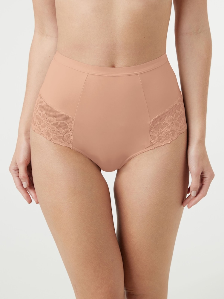 Black / Praline Nude Print Tummy Control Shaping Lace Back Brazilian Knickers 2 Pack - Image 8 of 11
