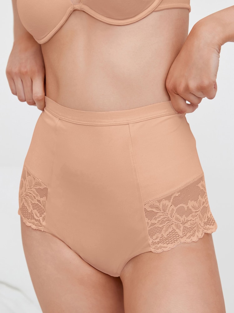 Black / Praline Nude Print Tummy Control Shaping Lace Back Brazilian Knickers 2 Pack - Image 9 of 11