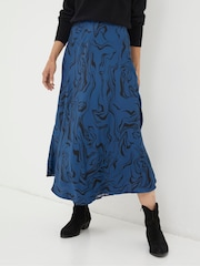 FatFace Blue Pat Marble Midi Skirt - Image 1 of 5