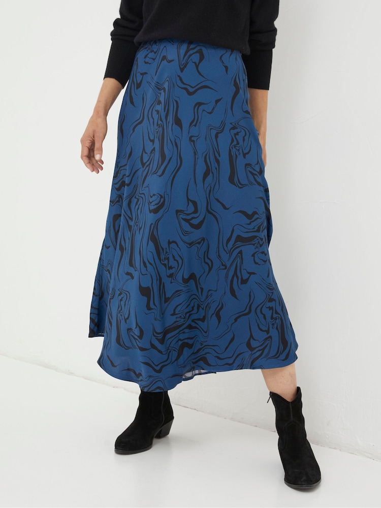 FatFace Blue Pat Marble Midi Skirt - Image 1 of 5
