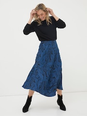 FatFace Blue Pat Marble Midi Skirt - Image 3 of 5