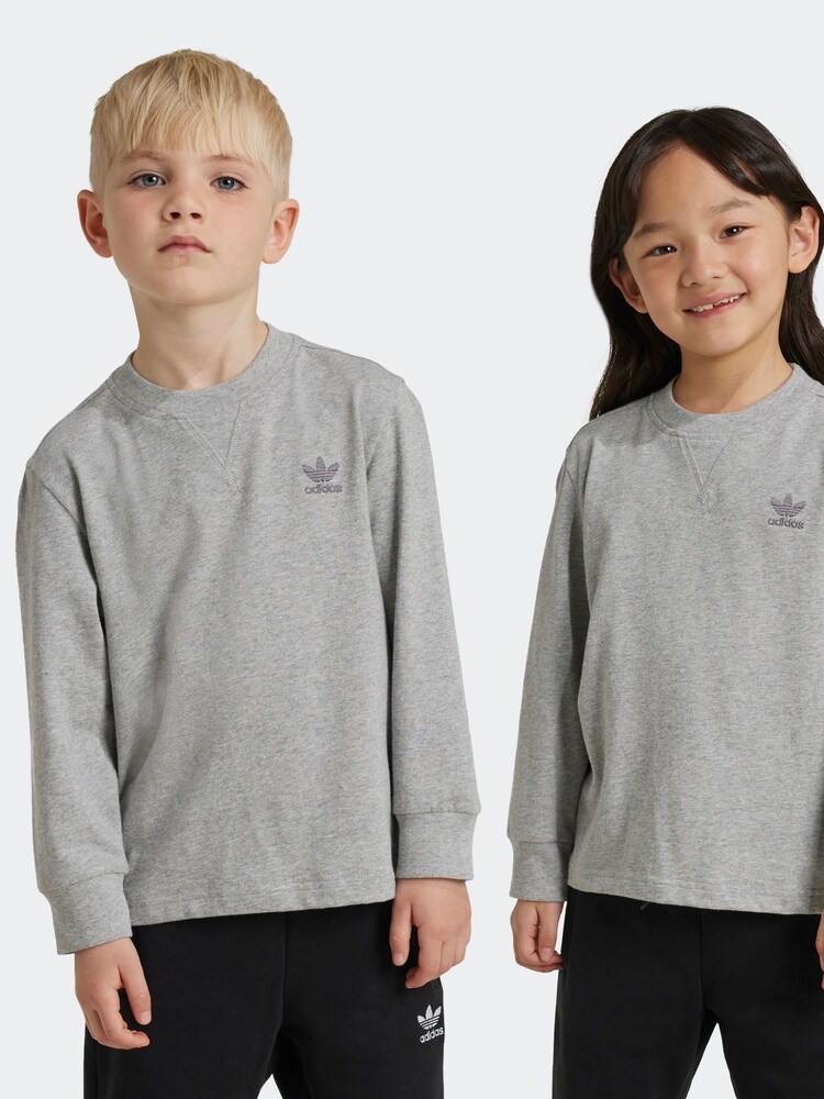 adidas Grey Kids Long Sleeve 100% Cotton Top - Image 1 of 6