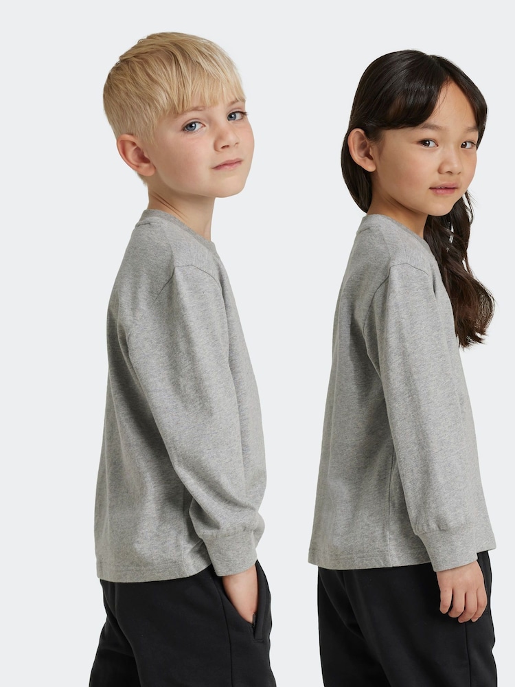 adidas Grey Kids Long Sleeve 100% Cotton Top - Image 2 of 6