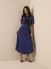 Nobodys Child Blue Lace Trim Wynne Midi Dress - Image 1 of 5