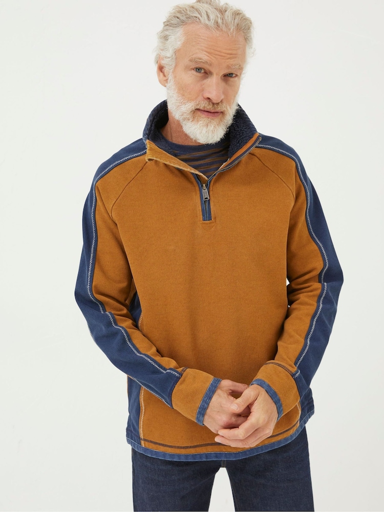 FatFace Yellow Airlie Fleece Collared Sweat Top - Image 1 of 5
