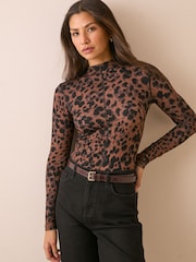 Nobodys Child Brown Leopard Print Jersey High Neck Top - Image 3 of 5