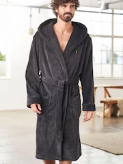Slate Grey Supersoft Hooded Dressing Gown - Image 1 of 5