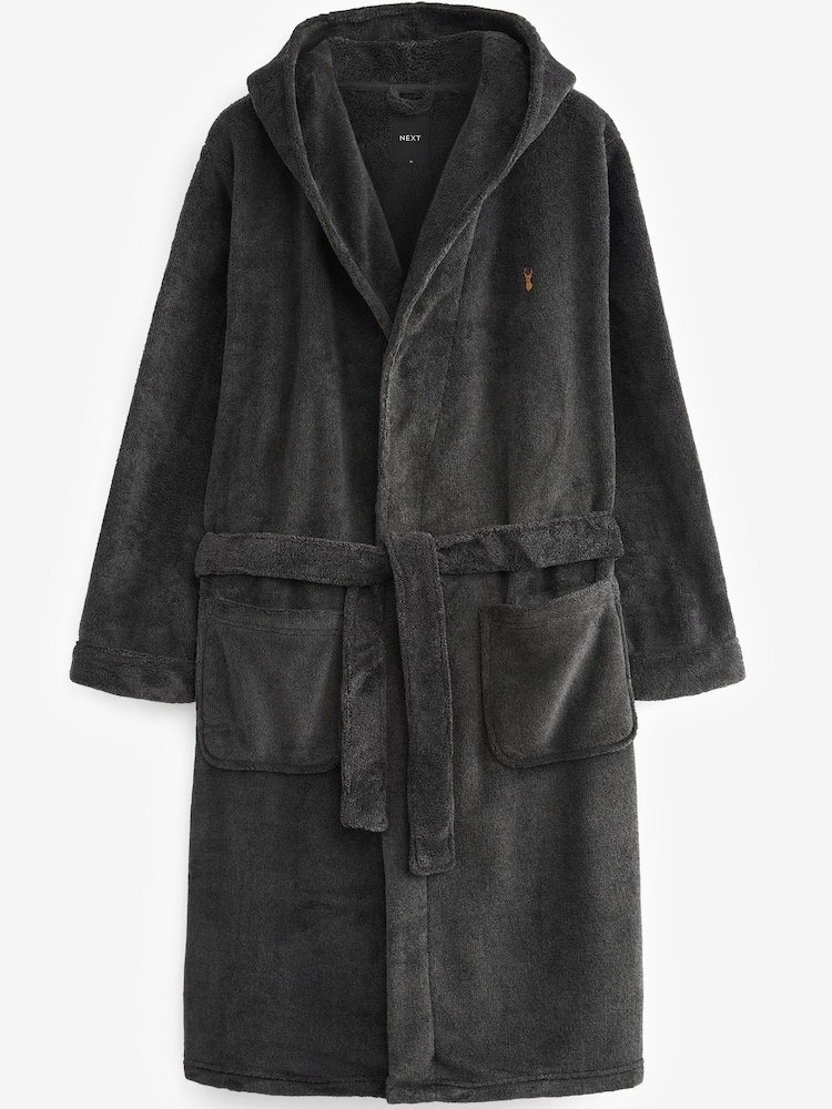 Slate Grey Supersoft Hooded Dressing Gown - Image 2 of 5 Slate Grey Supersoft Hooded Dressing Gown - Image 2 of 5