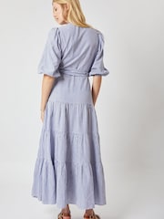 By Iris Blue Leona Stripe 100% Cotton Wrap Dress - Image 2 of 5