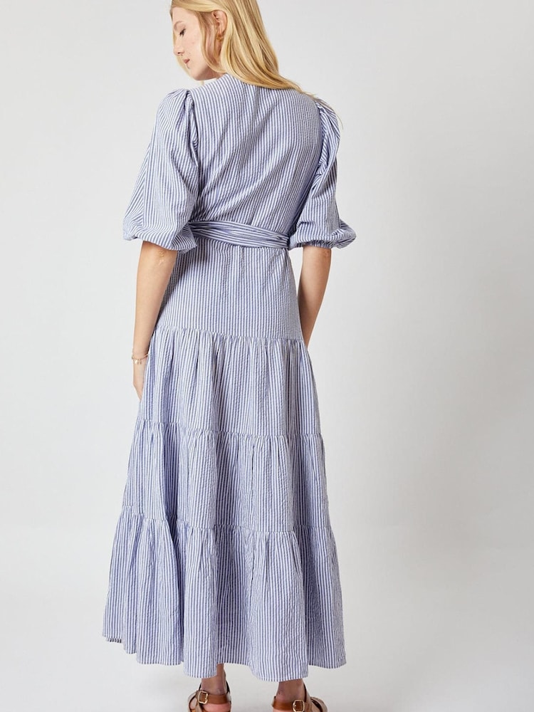 By Iris Blue Leona Stripe 100% Cotton Wrap Dress - Image 2 of 5