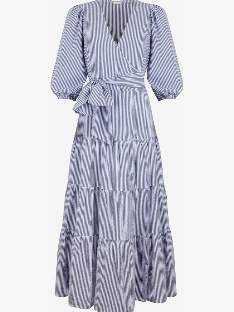 By Iris Blue Leona Stripe 100% Cotton Wrap Dress - Image 5 of 5