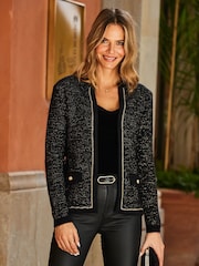Sosandar Black Metallic Knit Trophy Cardigan - Image 1 of 5