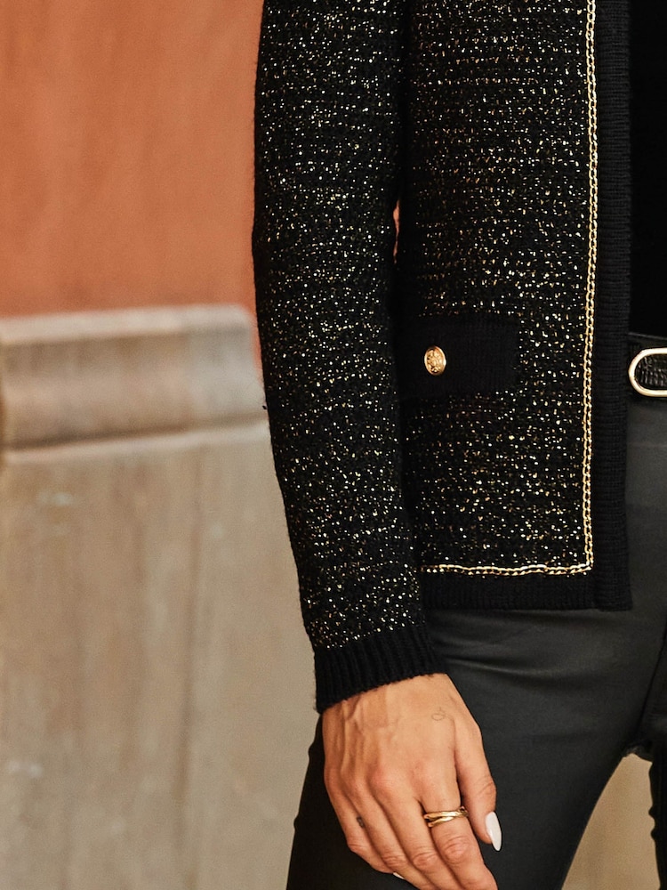 Sosandar Black Metallic Knit Trophy Cardigan - Image 5 of 5