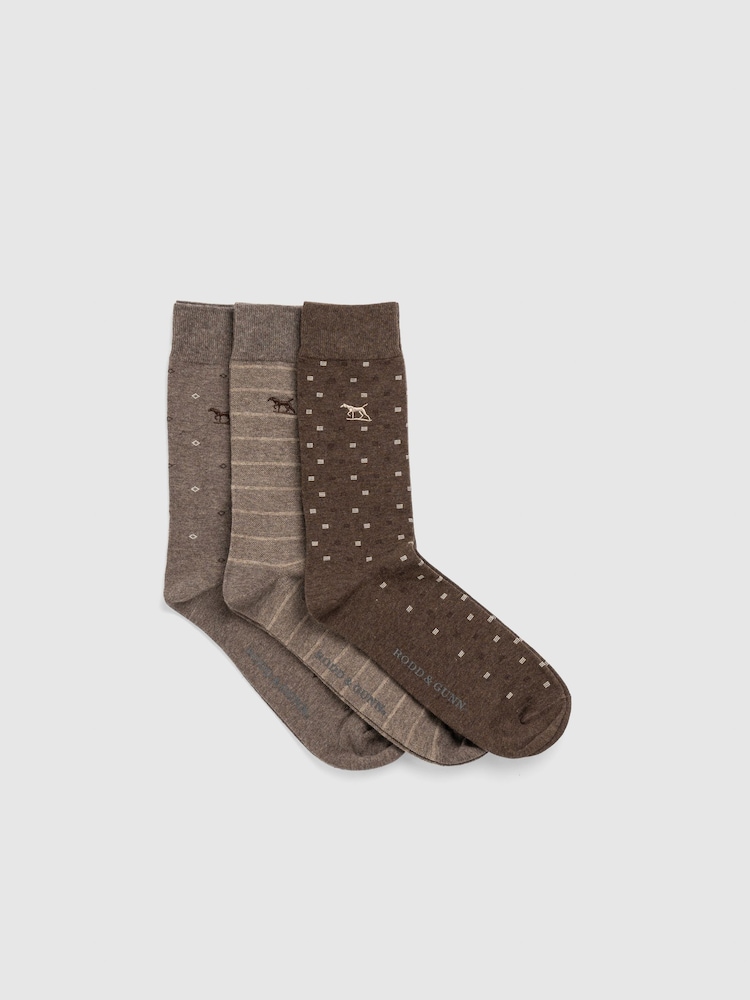 Rodd & Gunn Brown Seacliff Multi Socks 3 Pack - Image 1 of 3 Rodd & Gunn Brown Seacliff Multi Socks 3 Pack - Image 1 of 3