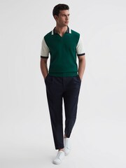 Reiss Bright Green/Ecru Kingsford Open Collar Striped Polo Shirt - Image 3 of 5
