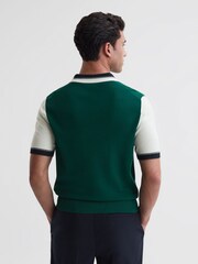 Reiss Bright Green/Ecru Kingsford Open Collar Striped Polo Shirt - Image 5 of 5