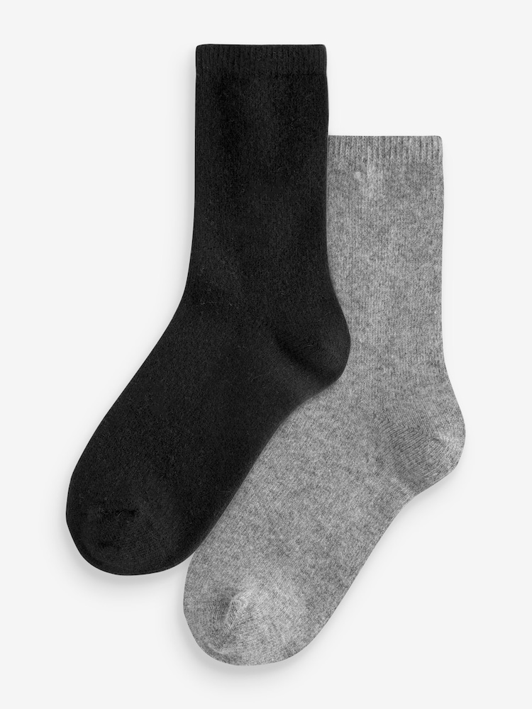 Black Thermal Merino Wool Blend Ankle Socks 2 Pack with Cashmere - Image 1 of 3