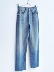 Mid Blue Button Front Wide Ankle Leg Jeans - Image 1 of 1