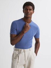 Reiss Airforce Blue Melrose Cotton Crew Neck T-Shirt - Image 3 of 5