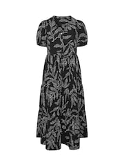 Evans Black Textured V-Neck Button Leaf Print Dress - Image 5 of 6