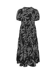 Evans Black Textured V-Neck Button Leaf Print Dress - Image 6 of 6