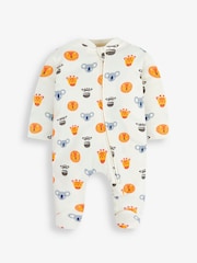 JoJo Maman Bébé Cream Safari Friends Print Zip Cotton Baby Sleepsuit - Image 1 of 4