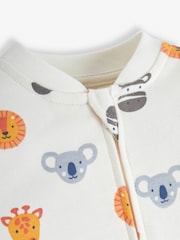 JoJo Maman Bébé Cream Safari Friends Print Zip Cotton Baby Sleepsuit - Image 2 of 4