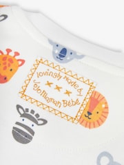 JoJo Maman Bébé Cream Safari Friends Print Zip Cotton Baby Sleepsuit - Image 3 of 4