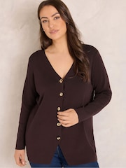 Evans Brown Premium Button Cardigan - Image 1 of 6