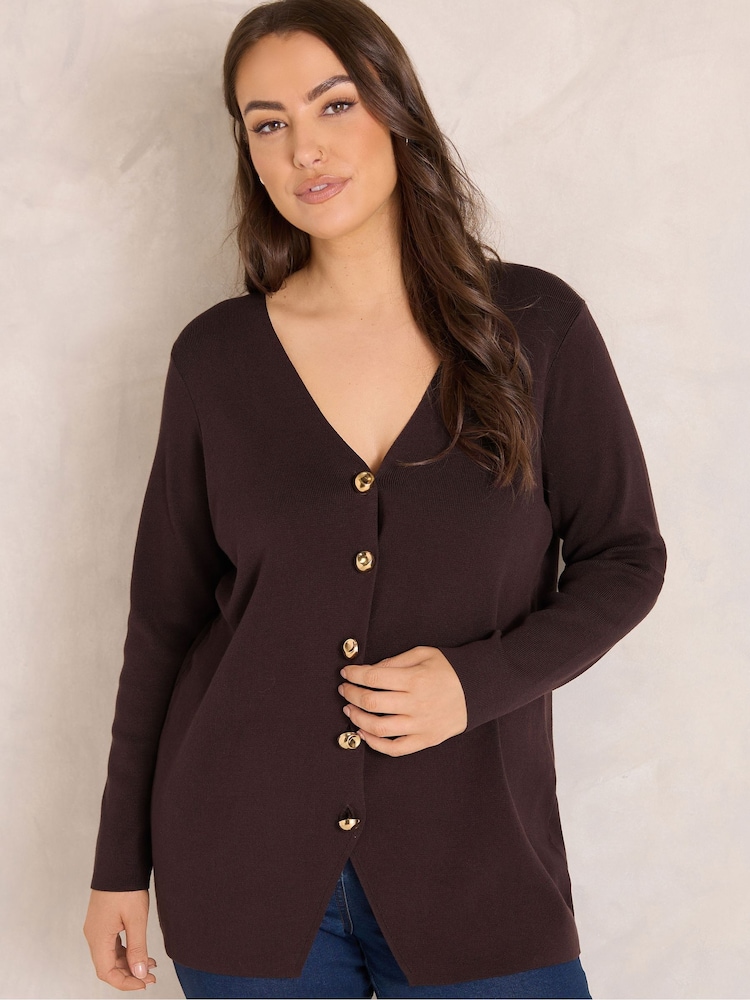 Evans Brown Premium Button Cardigan - Image 1 of 6 Evans Brown Premium Button Cardigan - Image 1 of 6