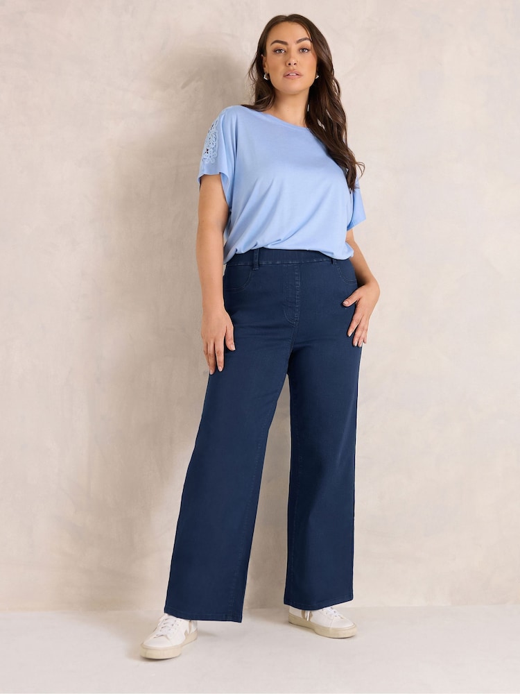 Evans Indigo Blue Wide Leg Jeggings - Image 2 of 6 Evans Indigo Blue Wide Leg Jeggings - Image 2 of 6