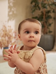 Rust Brown/ Cream Floral Baby Crochet Bloomer 100% Cotton Romper (0-18mths) - Image 2 of 8