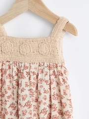 Rust Brown/ Cream Floral Baby Crochet Bloomer 100% Cotton Romper (0-18mths) - Image 5 of 8