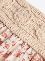 Rust Brown/ Cream Floral Baby Crochet Bloomer 100% Cotton Romper (0-18mths) - Image 8 of 8