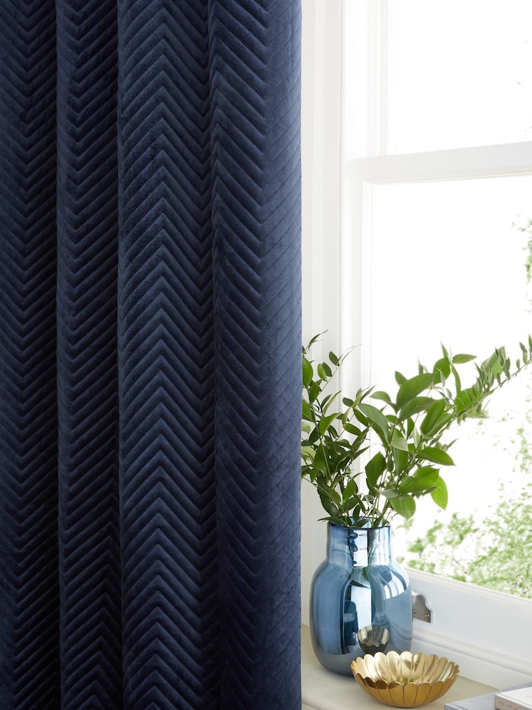 Navy Blue Madison Blackout/Thermal Eyelet Curtains - Image 4 of 7