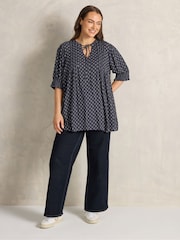 Evans Dobby-kudos Solmio kaula-aukollinen pintuck-Pusero - Kuva 3 / 6