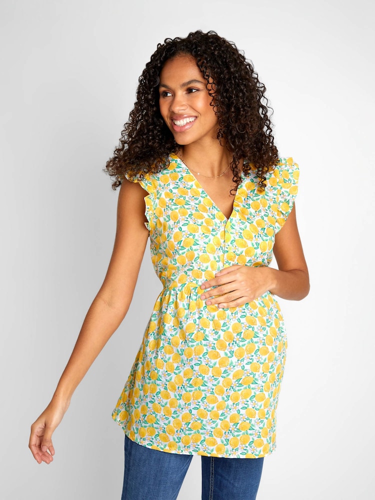 JoJo Maman Bébé Yellow Lemon Floral Print 100% Cotton Blouse - Image 1 of 5
