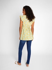 JoJo Maman Bébé Yellow Lemon Floral Print 100% Cotton Blouse - Image 3 of 5