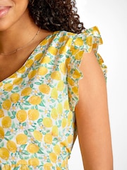 JoJo Maman Bébé Yellow Lemon Floral Print 100% Cotton Blouse - Image 4 of 5