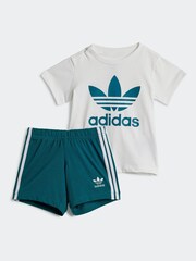 adidas White/Green Kids 100% Cotton Shorts T-Shirt Set - Image 1 of 7
