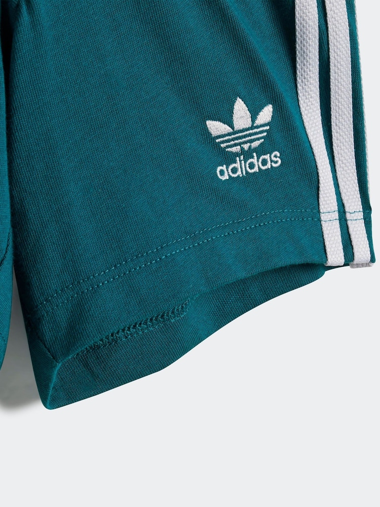 adidas White/Green Kids 100% Cotton Shorts T-Shirt Set - Image 2 of 7