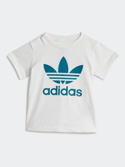 adidas White/Green Kids 100% Cotton Shorts T-Shirt Set - Image 7 of 7