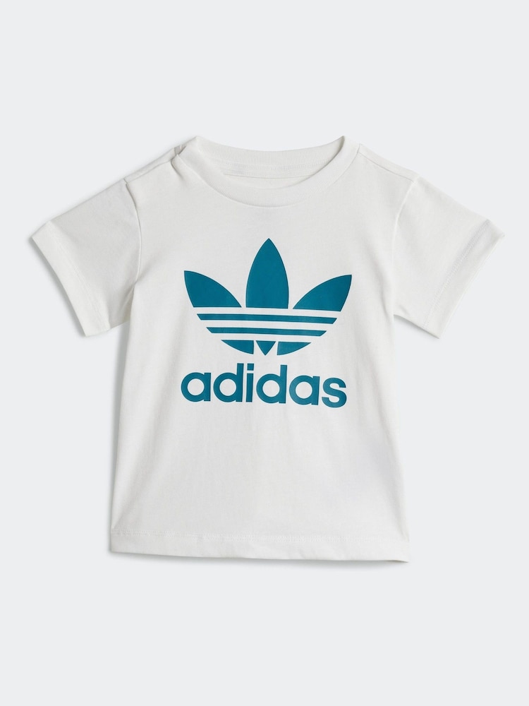 adidas White/Green Kids 100% Cotton Shorts T-Shirt Set - Image 7 of 7