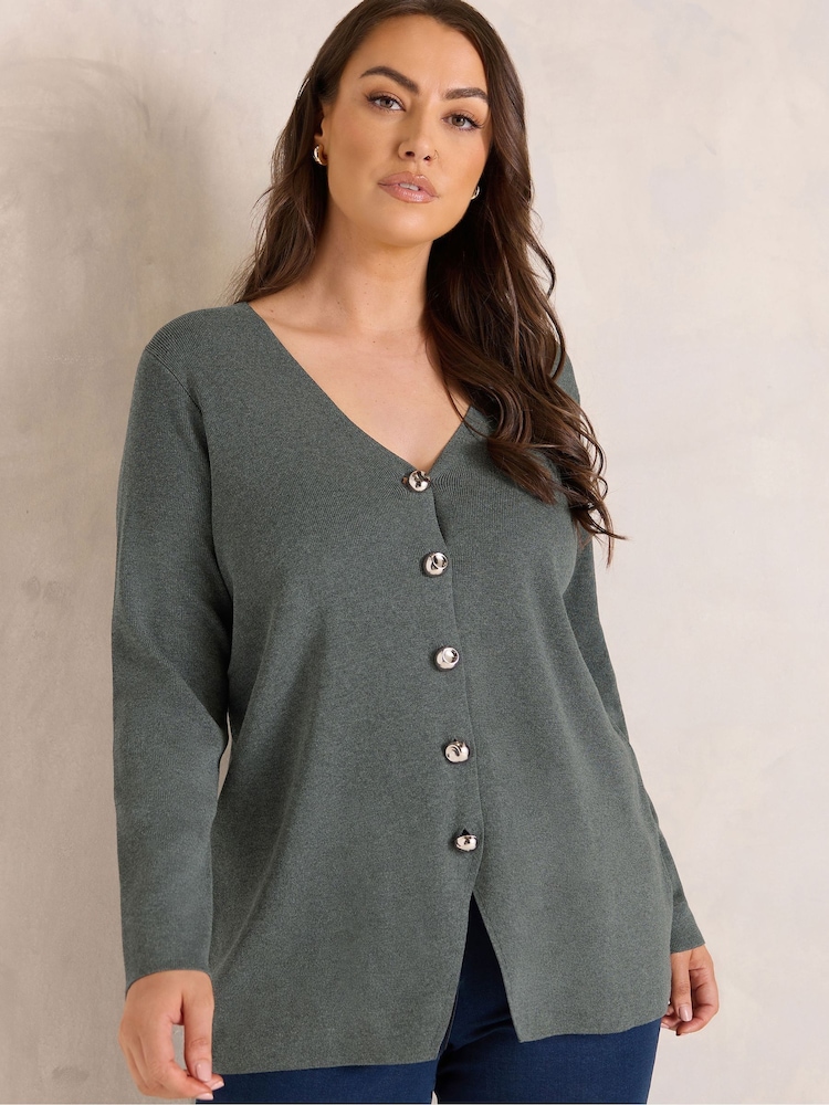 Evans Grey Premium Button Cardigan - Image 1 of 6 Evans Grey Premium Button Cardigan - Image 1 of 6